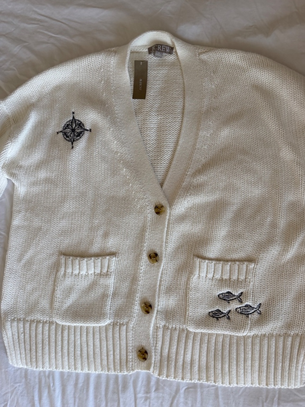 J. Crew Heritage Cotton Cardigan-Nautical Embroidery NWT - Picture 2 of 8